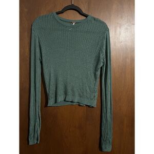 Free People H2O Jade Crew Pullover Open Knit Sweater Oversized Sleeves Viscose L